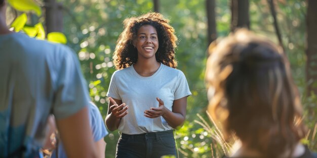 Photo a woman leading a teambuilding activity outdoors491401