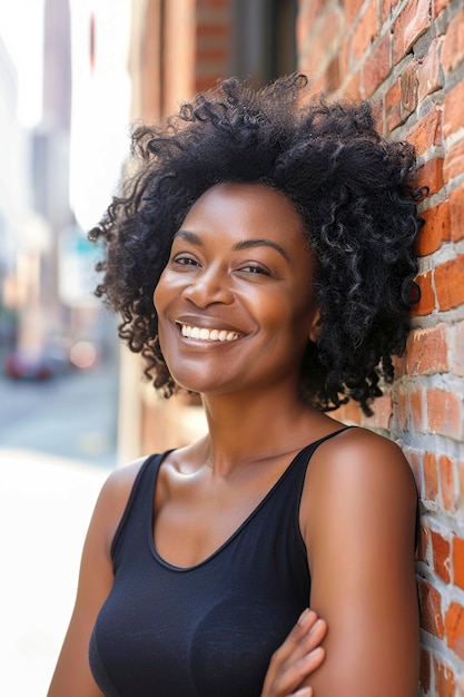 woman Leaning Against Brick Wall