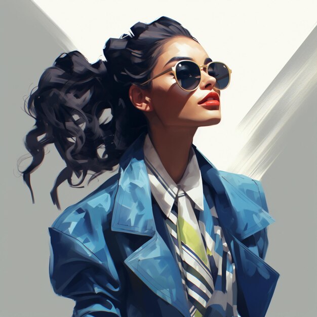 Woman in leather jacket and sunglasses fashion style digital art digital illustration style