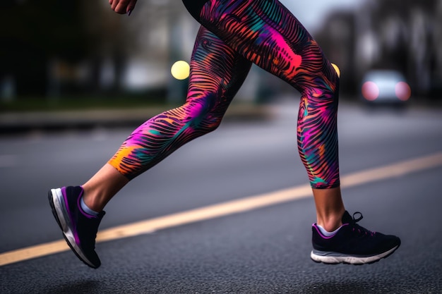 Woman in leggings jogging generative ai