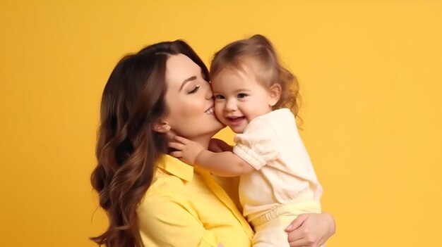 Photo woman in light clothes have fun with cute child baby girl mother