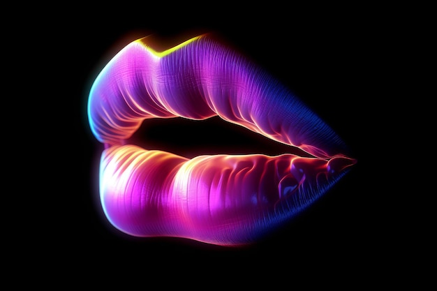 Photo woman lips neon generate ai