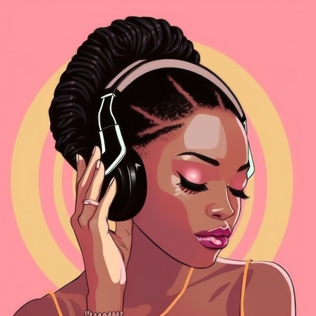 Woman listening to music illustration ai generativexa