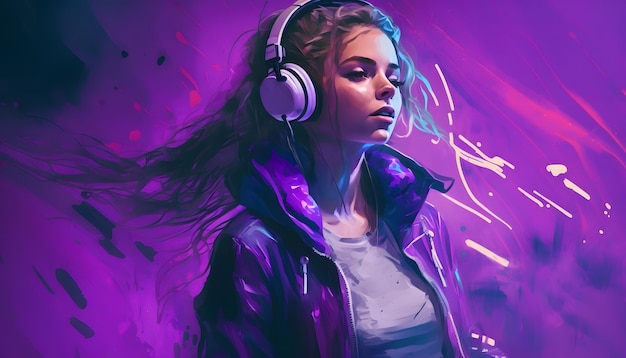 Woman listening to music with headphones