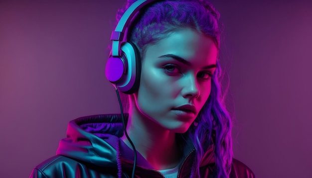 Woman listening to music with headphones