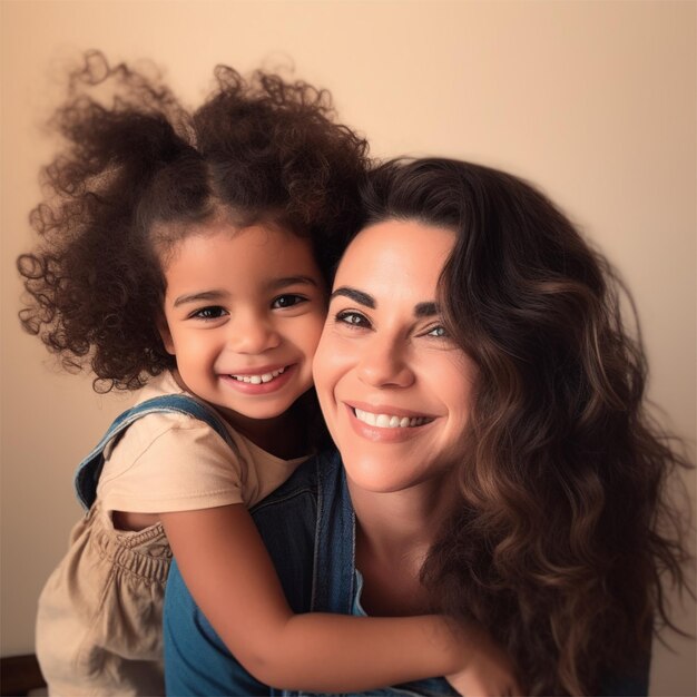 Foto una donna e una bambina si abbracciano.