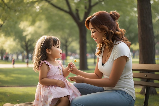 Woman and little girl in a park