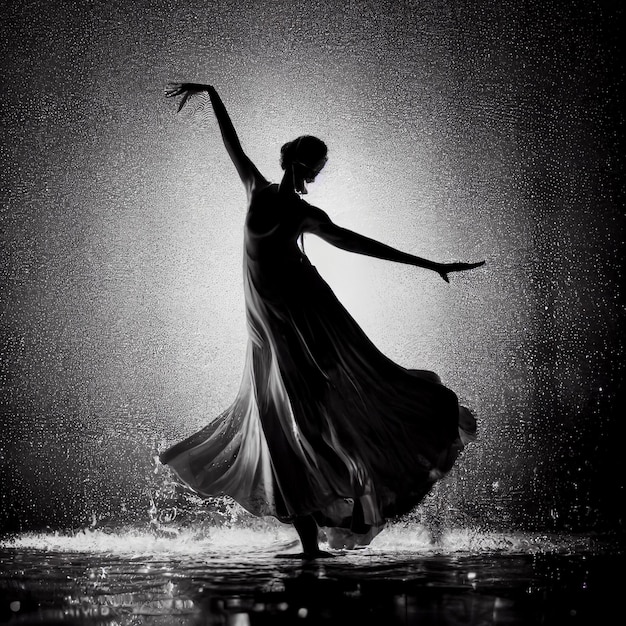 Photo woman in a long dress dancing the rain generative ai