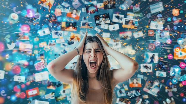 Photo a woman looking exhausted and overwhelmed with her head in her hands possibly due to stress or emotional distress