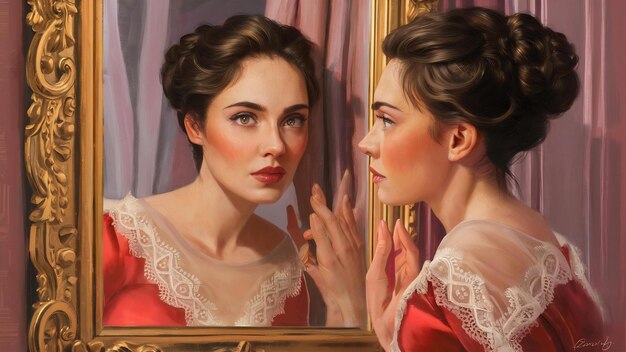 Woman looking in a mirror