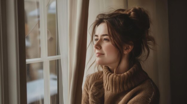 A woman looking out the window