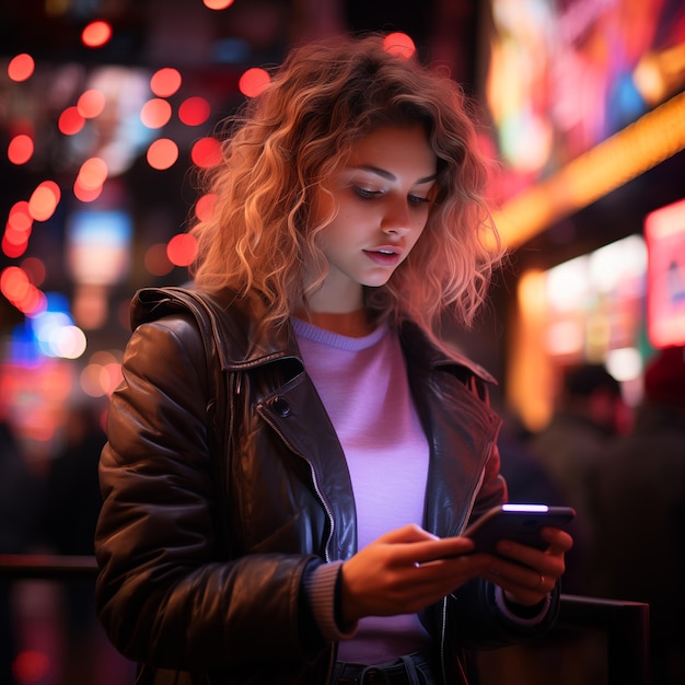 Photo a woman looking at a phone