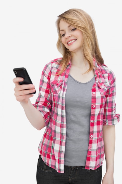 Woman looking at a smartphone