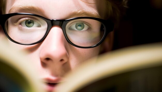 woman looking through glasses person with glasses