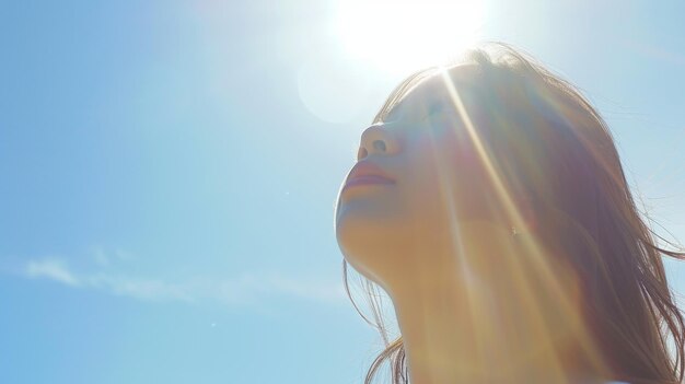 写真 空 を 見上げ て いる 女性