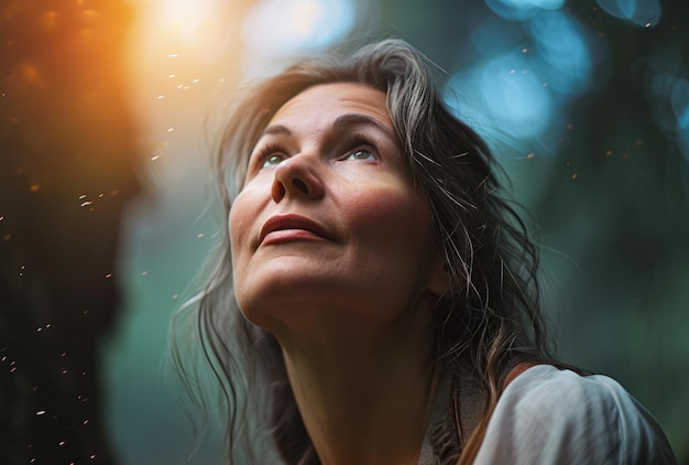 Woman Looking Up at the Sky Generative AI