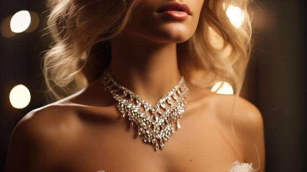 Photo a woman looks elegant with a sparkling necklace