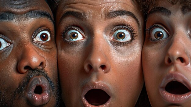 Photo a woman looks at a mans face with a surprised expression