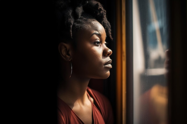 A woman looks out a window at the end of her life.