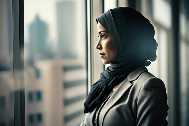 A woman looks out of a window and looks out of a window