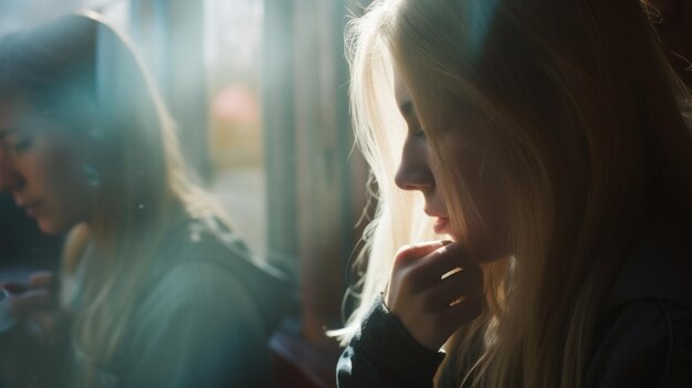 A woman lost in thought