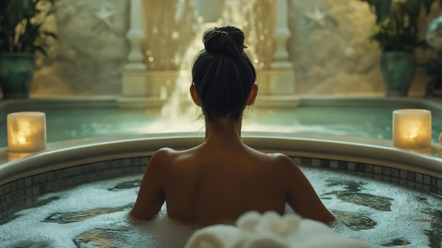 Woman in luxurious spa anticipating a relaxing massage session Sense of tranquility and anticipation for the soothing experience serene spa environment