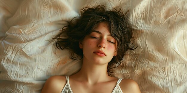 woman lying in bed eyes shut resting peacefully