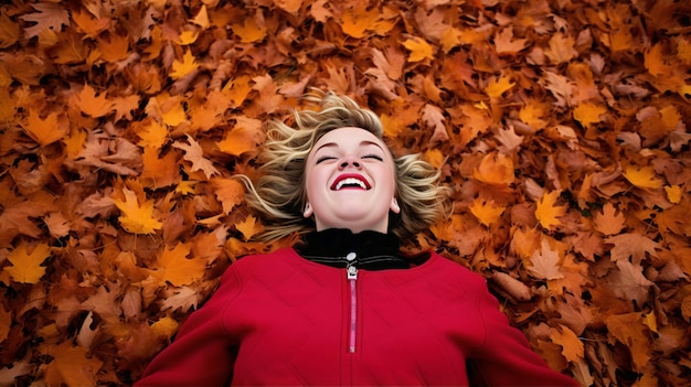 Woman lying at fallen leaves generated by AI