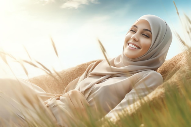 A woman lying in a field of grass