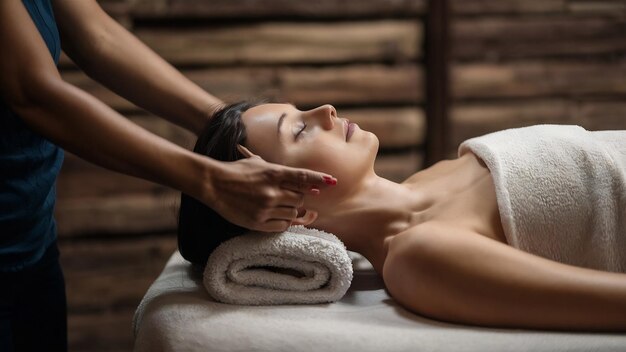 Woman lying in the massage room face up
