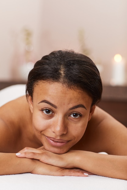 Woman lying on a spa table