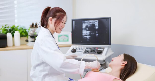 Photo woman lymph ultrasound examination