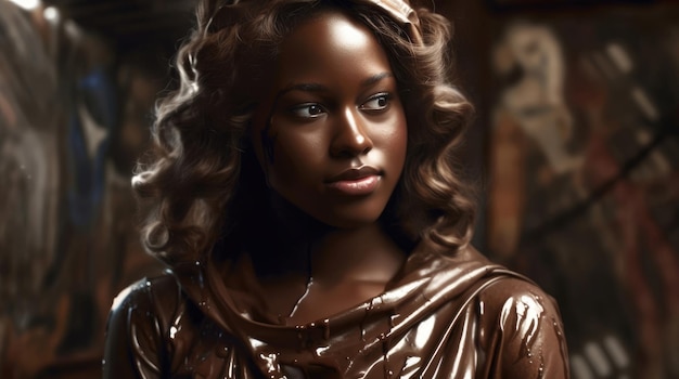 Woman made from dark chocolate