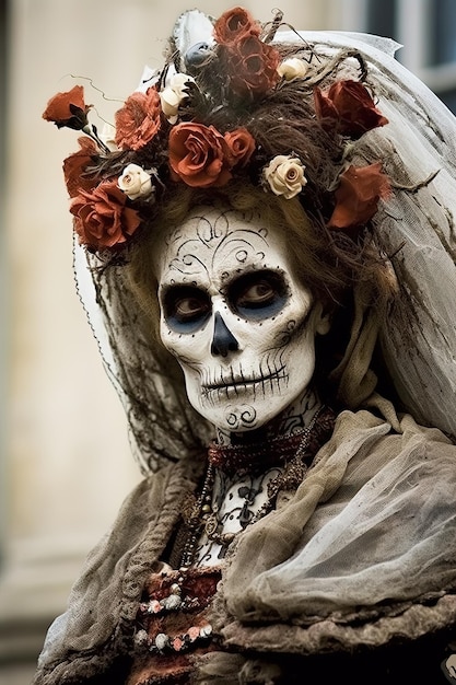 Woman made up and dressed for the day of all the dead Generative AI