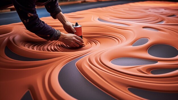 Photo a woman makes a clay figure with a pattern of a red color