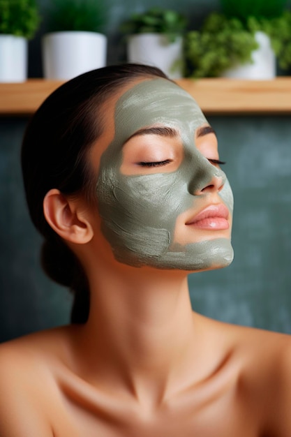 Photo woman makes a mask in a spa salon selective focus