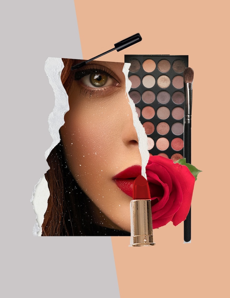 Photo woman and makeup collage