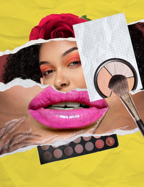 Photo woman and makeup collage
