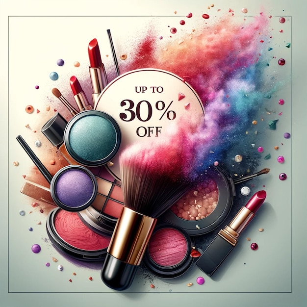 a woman makeup and cosmetics For social media template design post banner