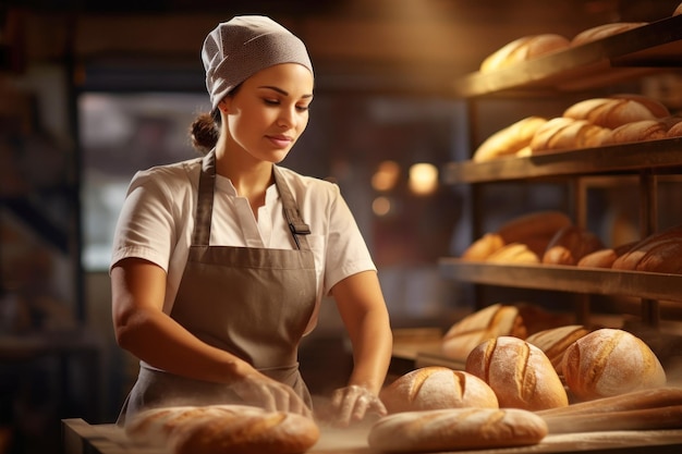 Woman Making Bread in Home Bakery