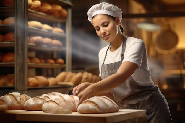 Woman Making Bread in Home Bakery