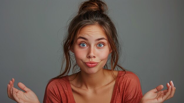 Foto donna che fa la faccia buffa con le mani