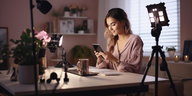 Woman making a video for her blog