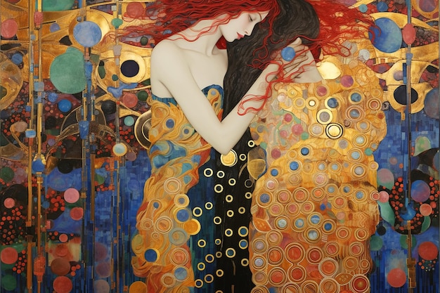 クリムトによる抽象芸術イスラム装飾ペイント アート スタイルの女性と男性