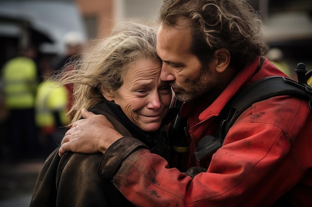 Photo a woman and a man embrace to support each other in a difficult moment compassion solidarity and support