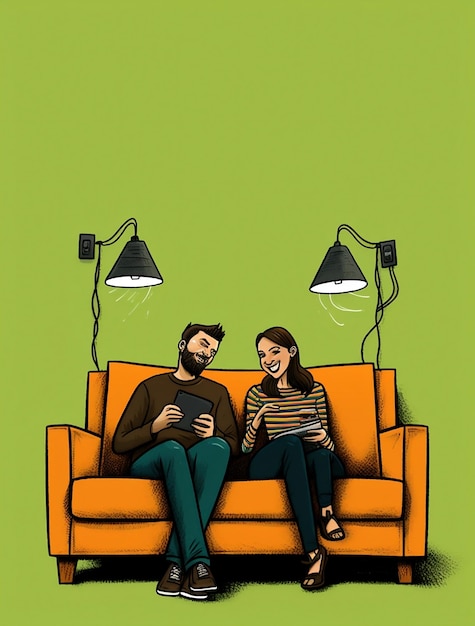 Photo woman man female young sofa couch home couple