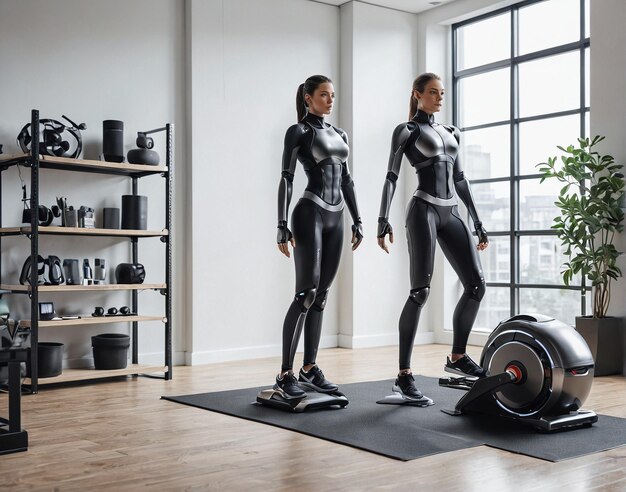 a woman and man in a gym room