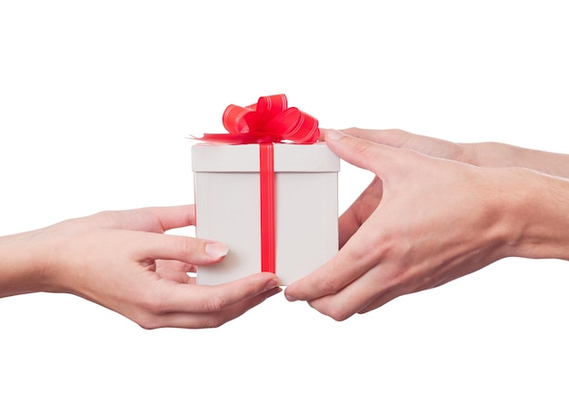 Woman man hand Holding a gift With clipping path included