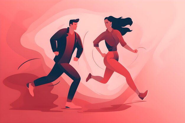 A woman and a man run, running, and the word run on the bottom of the image.