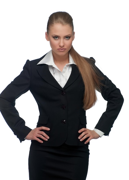 Woman manager in a suit on an isolated background